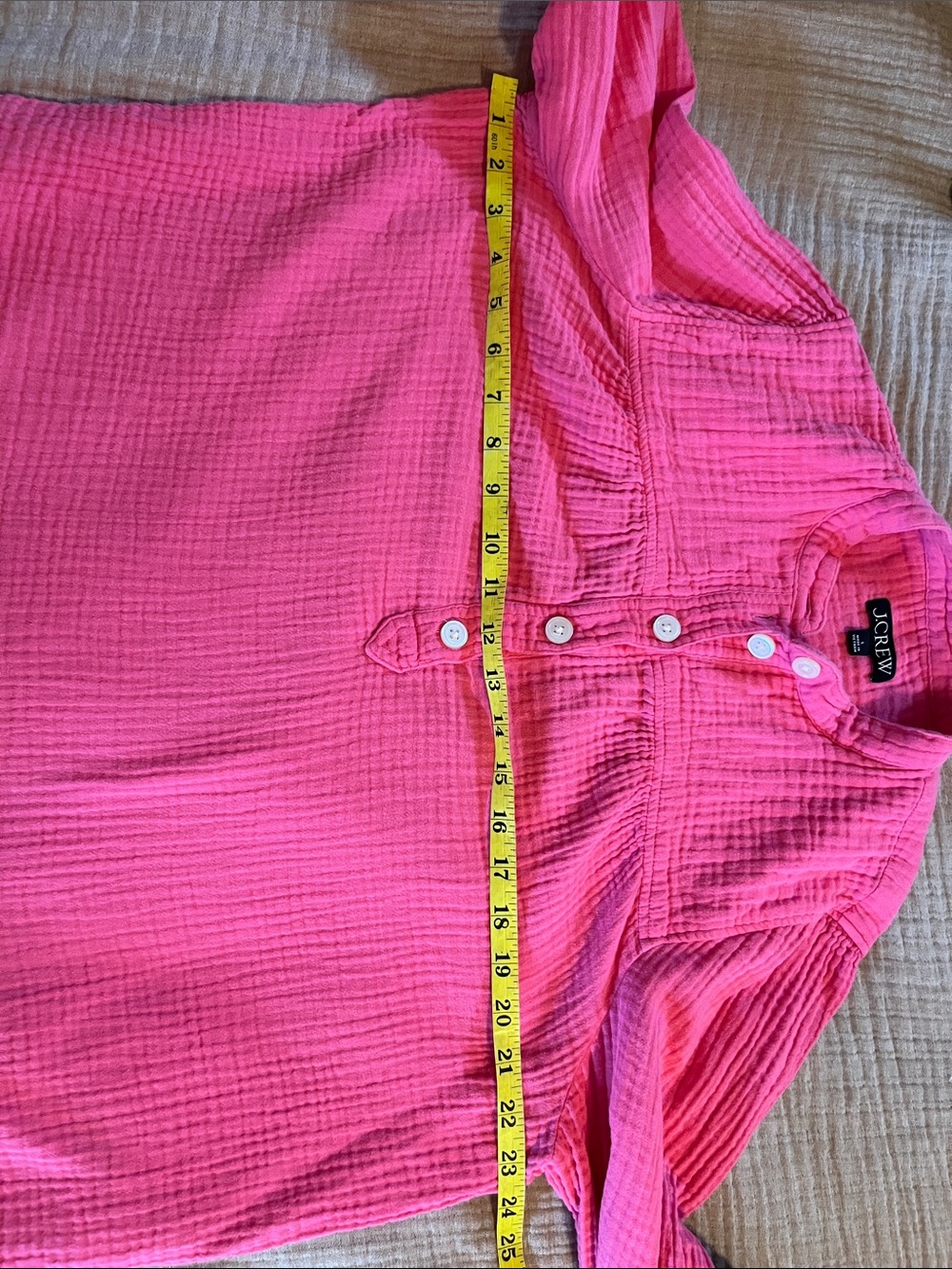 J. Crew 100% Cotton Gauze Bright Pink Popover Top - Picture 6 of 7